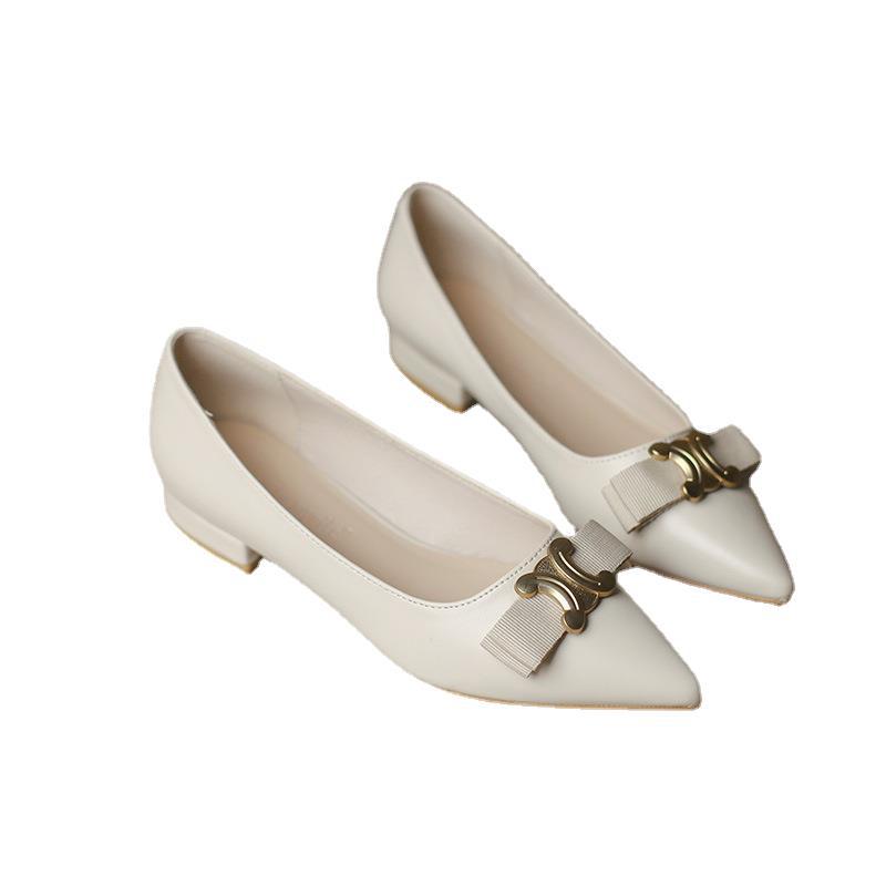 Xiaoxiangfeng temperamento zapatos individuales mujeres primavera y otoño nuevo estilo punta puntiaguda boca baja zapatos de mujer planos estilo coreano bowknot zapatos de trabajo de tacón grueso