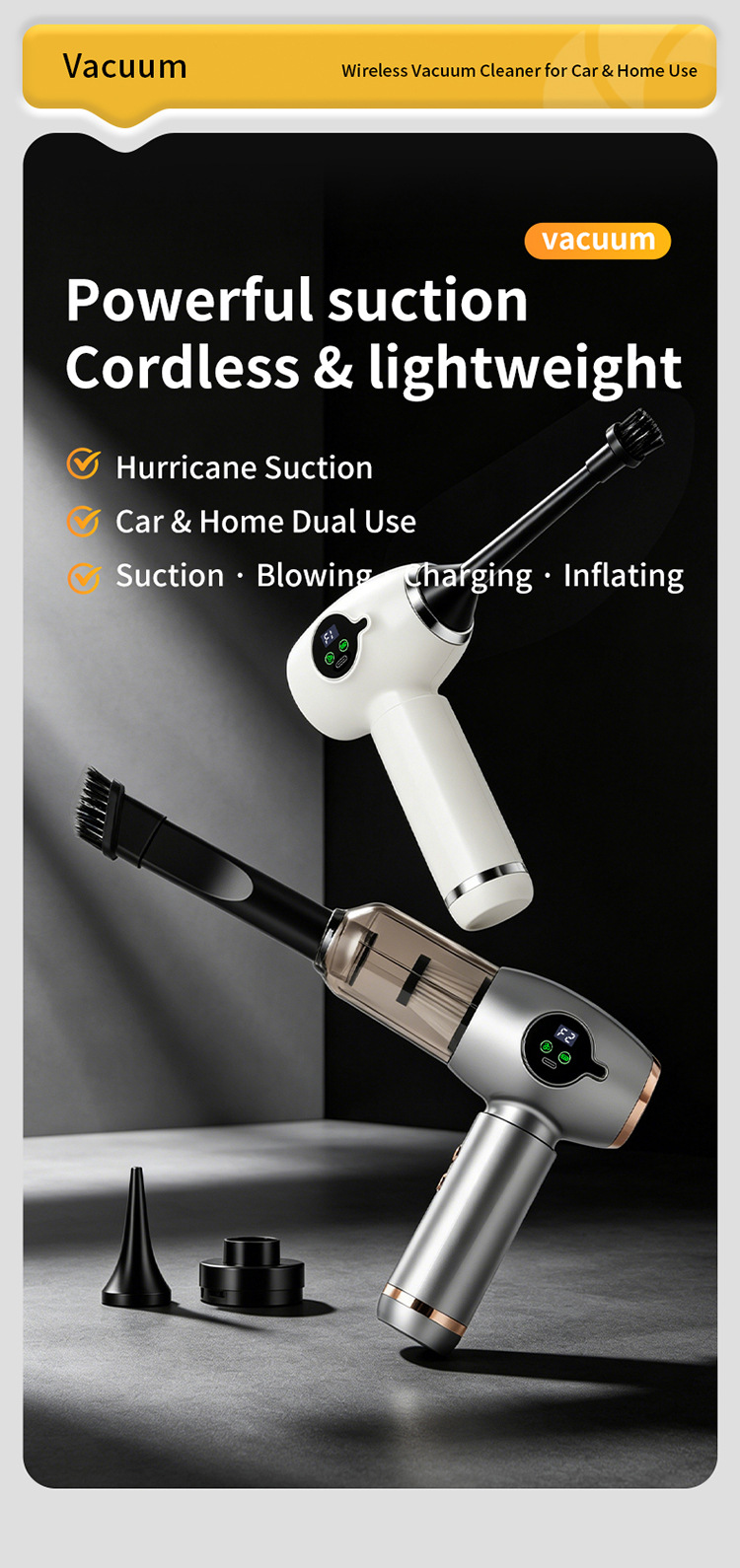Car-mounted vacuum cleaner for cross-border use, long-lasting battery life, convenient cleaning and dust removal device, rechargeable handheld vacuum cleaner for home and car use