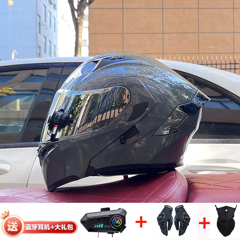 Casco de exposición Orz para hombres y mujeres invierno Doble espejo coche eléctrico semi-Casco completo cola de color coche deportivo ranura Bluetooth cuatro estaciones casco
