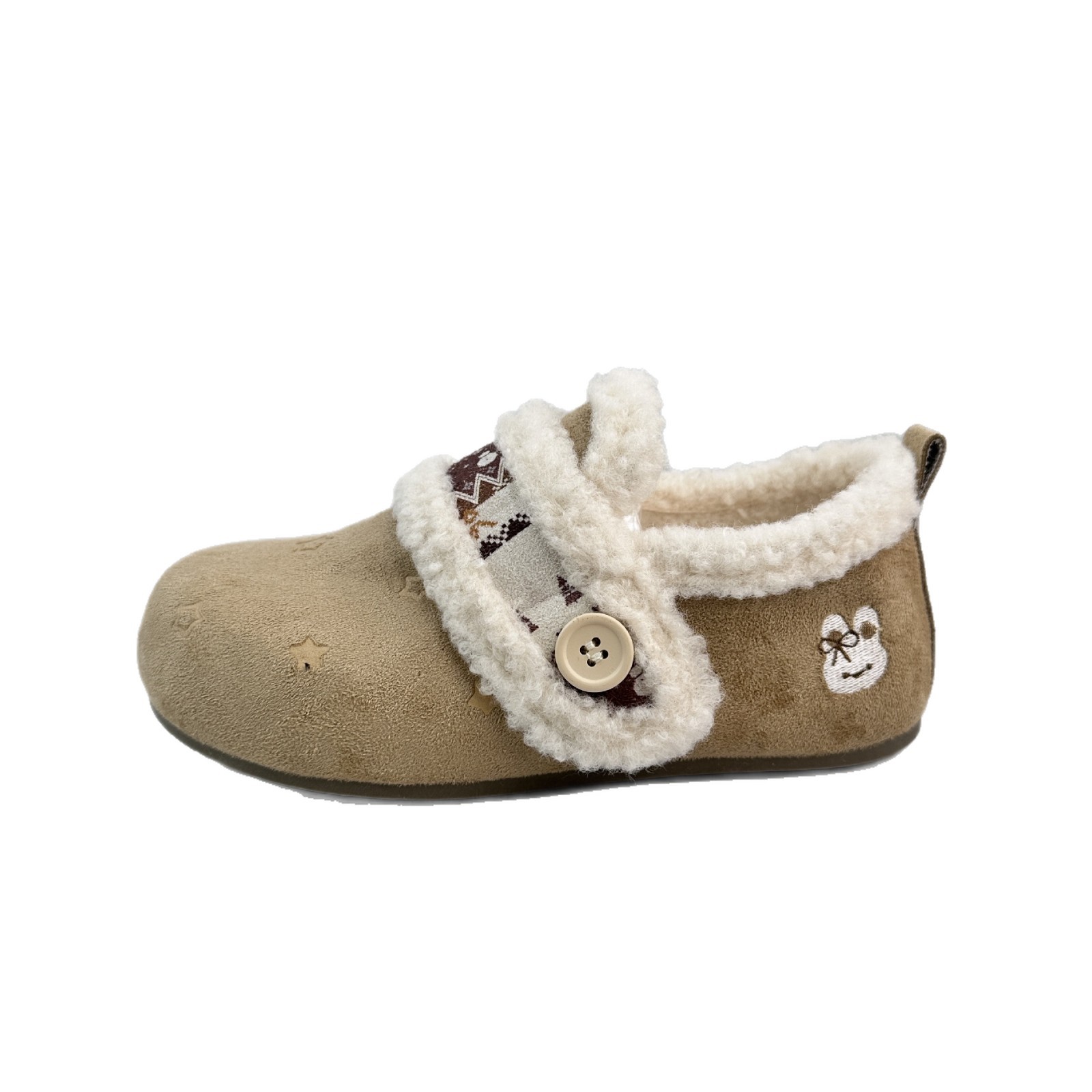 Farwave retro botones bokken mujeres 2025 invierno nuevo suela suave plana plana todo incluido zapatillas casuales bolsa de dibujos animados