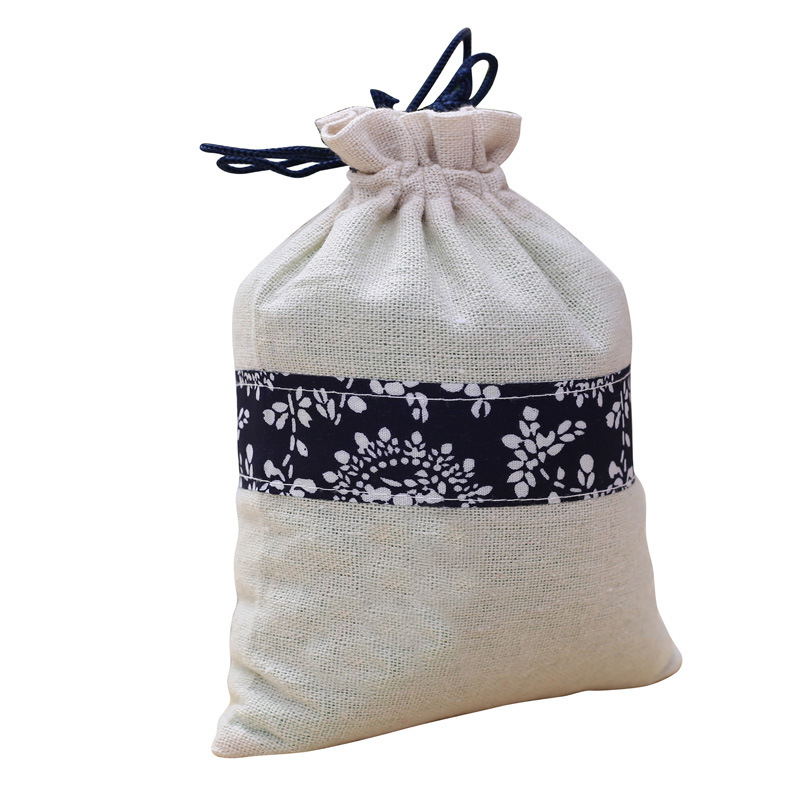 棉布加兰条束口小布袋白棉兰条包装青花瓷抽绳袋驱蚊布袋现货批发