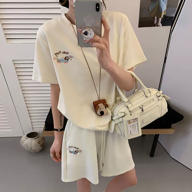 Корейский стиль, ленивый стиль, яркий цветной костюм таксы для женщин, летние новые свободные шорты с короткими рукавами в корейском стиле, комплект из двух предметов для женщин