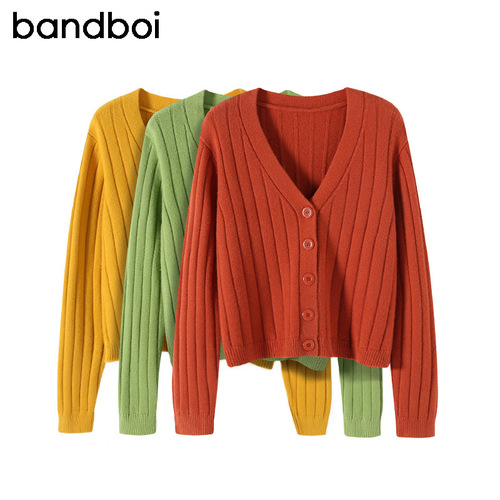  autumn and winter short style exterior wear loose net red long-sleeved v-neck sweater knitted sweater cardigan coat top for women's wholesale