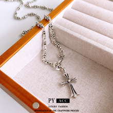 合金十字架链条拼接可调节吊坠项链时尚夸张毛衣链甜酷风个性项饰