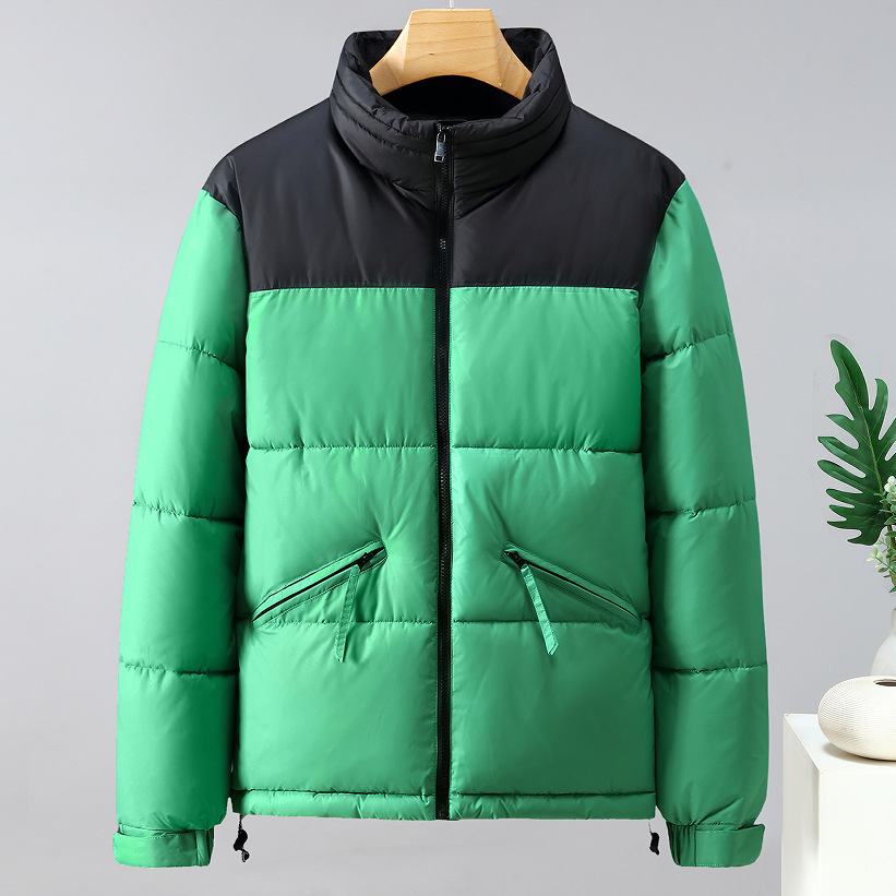 American version short color matching standing collar outdoor casual men's down cotton jacket_voghion.com