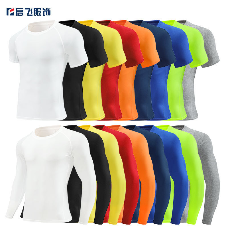 European and American Men's Pro Tight-Fitting Short-Sleeved Fitness Sports Running Training Clothing Elastic Quick-Drying T-Shirt Long-Sleeved Solid Color