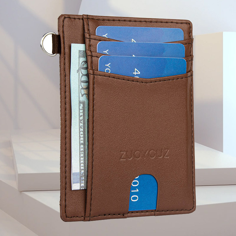 Personalizado multi-tarjeta de control de acceso certificado tarjeta portátil multifunción ultra delgada bolsa de tarjetas RFID antirrobo cepillo bolsa de cambio