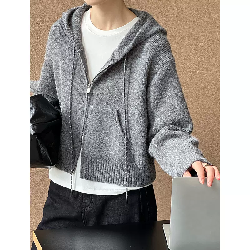 橘芷2024秋冬季新款针织衫外套女韩版连帽长袖卫衣针织衫8895