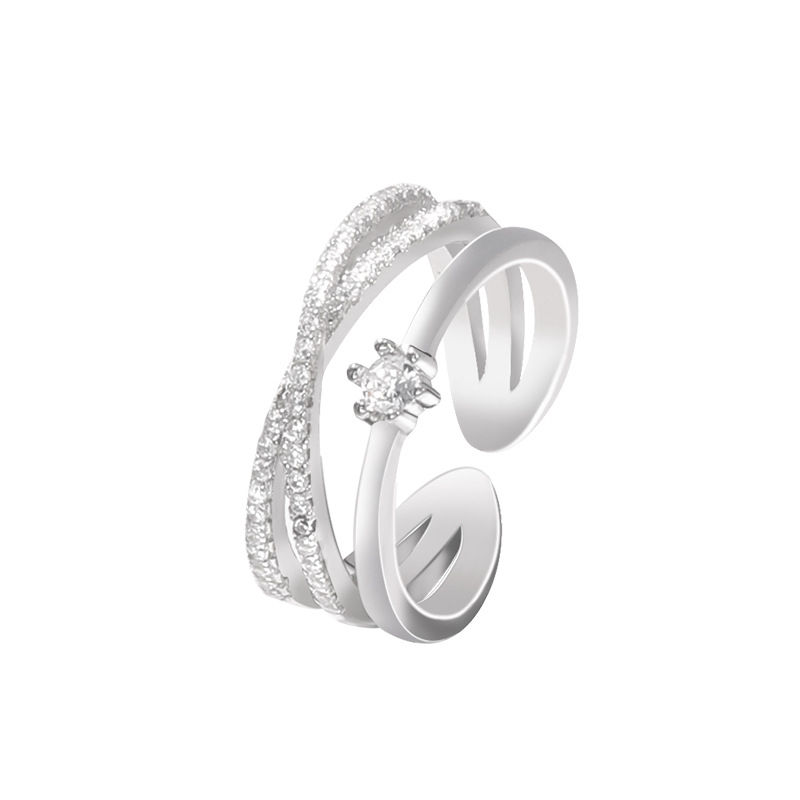 S925 anillo de plata esterlina femenina luz abierta personalidad de lujo estilo frío diseño de nicho sentido anillo de dedo índice incrustado en diamantes anillo conjunto