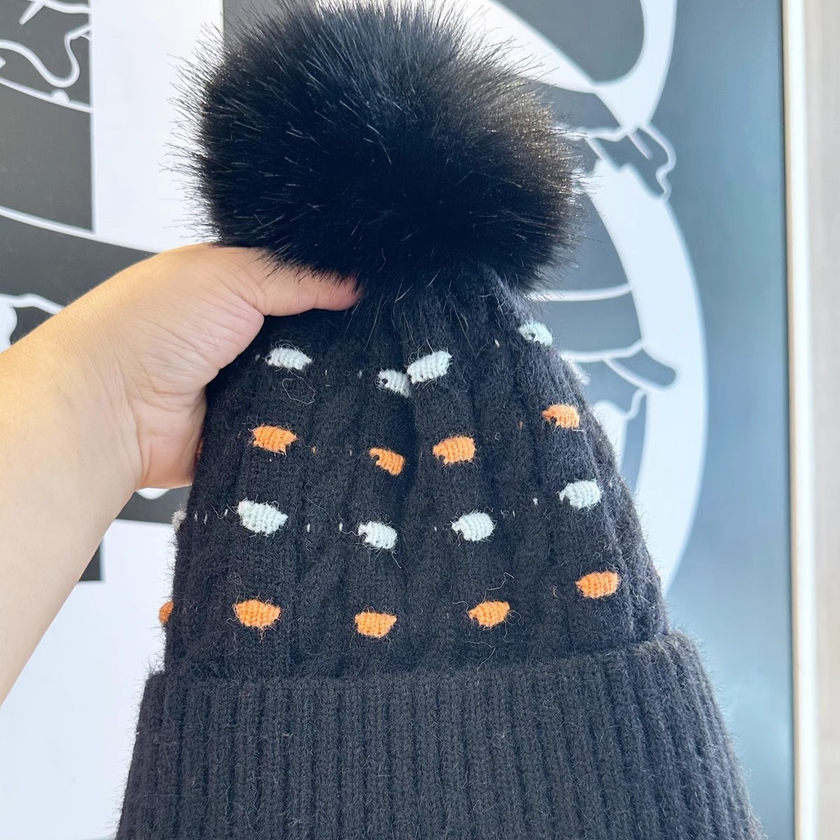 Cappello invernale da uomo e da donna in lana, caldo, spesso, con fodera in pile, alla moda, versatile, all'ingrosso, a pois, in maglia jacquard._voghion.com