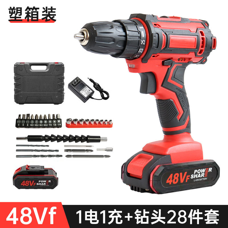 48VF 한 전기 한 충전 플라스틱 상자 + 드릴 비트 28 피스 세트