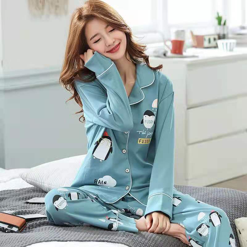 100% pijamas de algodón de primavera y otoño de las mujeres cardigan de manga larga suelta de mediana edad desgaste del hogar de la madre se puede usar fuera