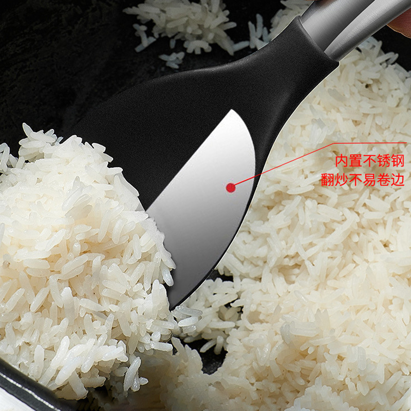 Cuchara para arroz de acero inoxidable 2025 con silicona, cuchara para arroz antiadherente con orificio para colgar, cuchara para servir en olla arrocera, utensilio de cocina