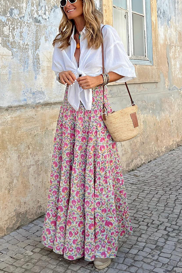 140g Weight Maxi Long Dress Dress Length Type Skirt Dresses Type 4-Way Stretch Fabric, Polyester Fabric Type Mid Waist Waist Line Daily Occasion Comfort Function Regular Fit Fit Type Flower Pattern Summer Season Women'S Gender Printing, Patchwork Design Streetwear Style Summer Streetwear Flower 4-way Stretch Fabric Polyester Maxi Long Dress Skirts