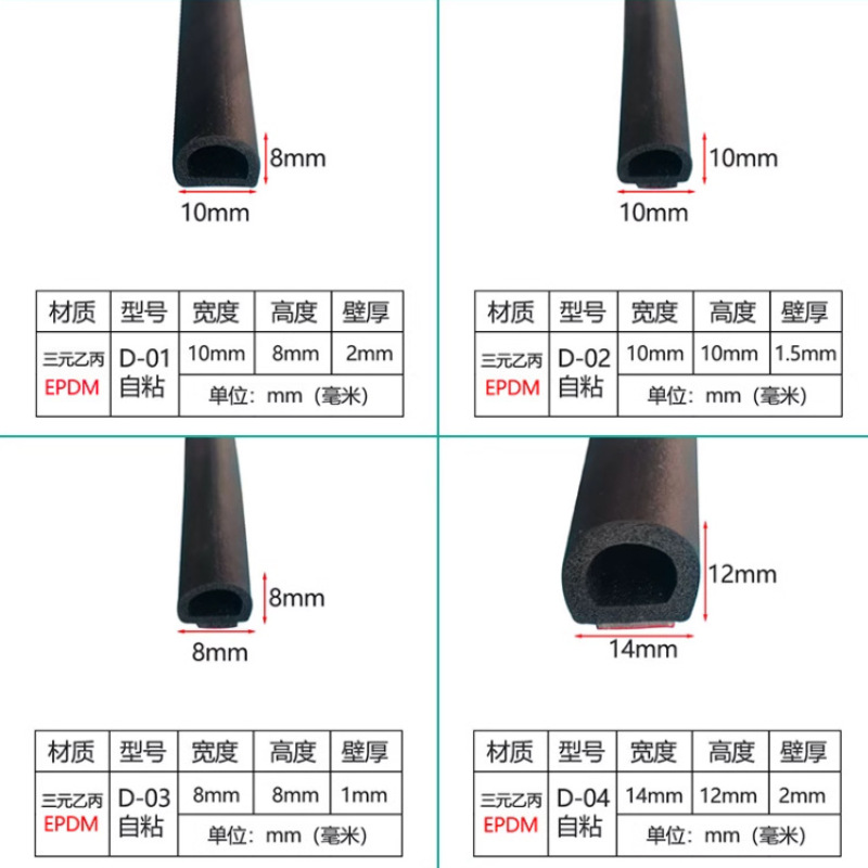 D型门窗缝隙密封条自粘式门缝门底隔音防风橡胶条三元乙丙DPEI型