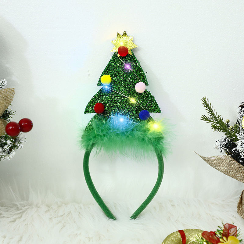 Cross-border green Christmas tree luminous headband hoop Christmas…
