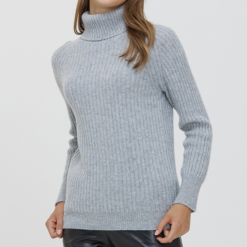 Suéter de lana para mujer con cuello alto, jersey acanalado, corte holgado, tejido de punto, lana fina, elegante para ir al trabajo.