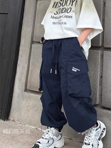 [Pure cotton] Children's overalls 2026 summer thin middle-aged and middle-aged children's casual pants, boys 'foot-tied sports pants