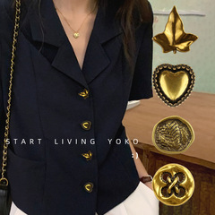 Metallic Bronze Vintage Buttons with High-Heel Heart and Leaf Decorations—Suit, Sweater, Knitwear, and Shirt Buttons