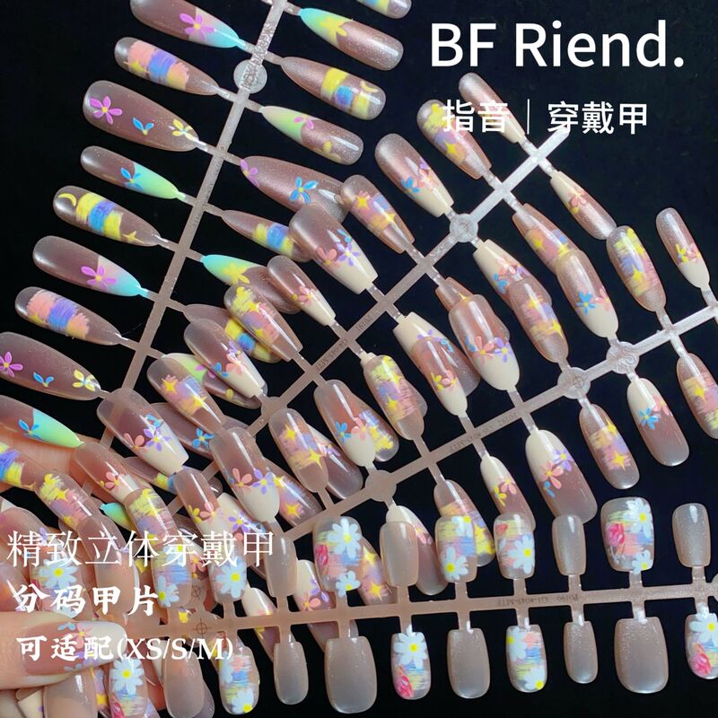 Spring and summer nail art new explosions cat's eye wear armor oil painting relief fake nail finished nail piece wholesale prefabricated armor