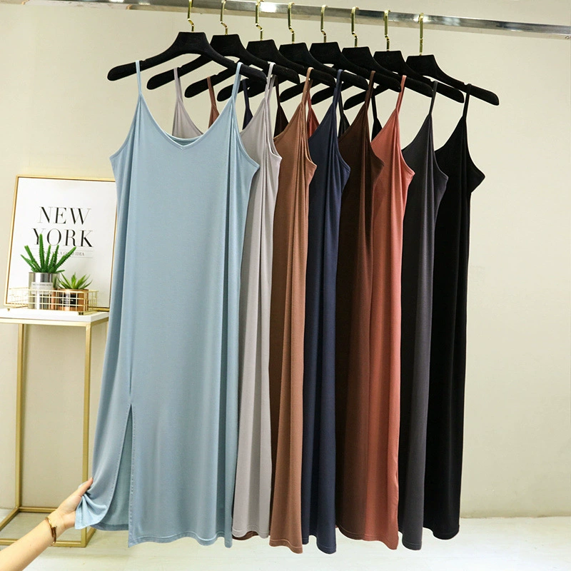 Сплошной цвет камзол юбка ночная юбка женский летний новый сексуальный платье средней и длинной одежды