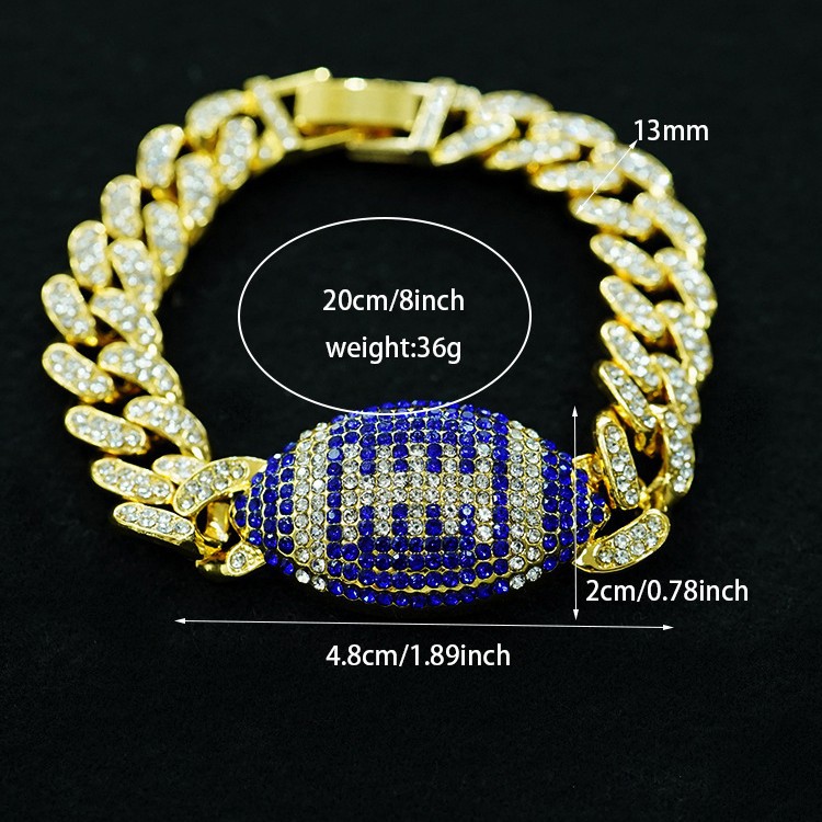 Hip Hop transfronterizo pulsera de aleación de rugby rojo personalidad hombre completo diamante fábrica de pulsera de rugby cubano al por mayor