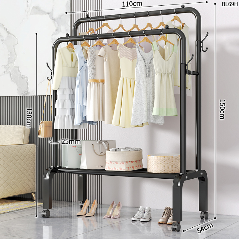 BL69H-25 라운드 코트 랙 더블로드 4 후크 110 블랙 휠