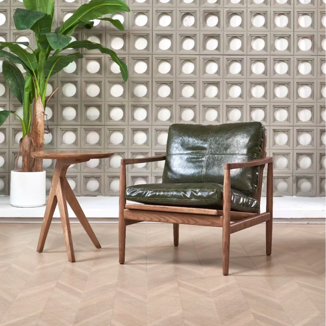 Silla de ocio de madera maciza perezosa de mediana edad, sofá individual de diseño de madera de fresno, silla Hank, silla de tienda de té con leche de café
