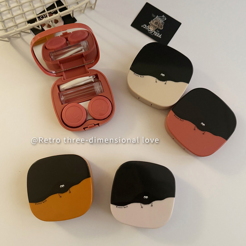 隐形眼镜盒美瞳收纳盒子可爱便携式女带镜子不漏水影形眼睛盒男生