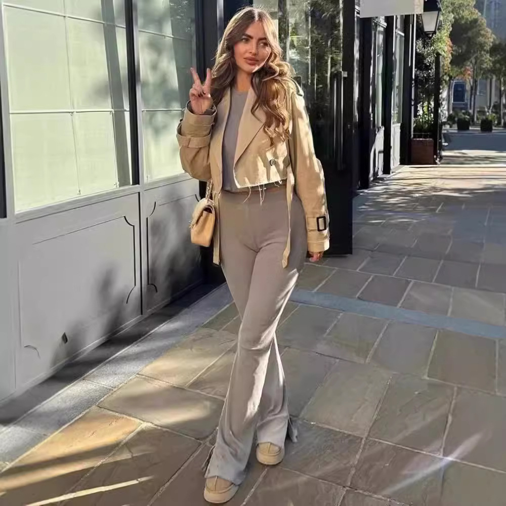 Γυναικεία Ρούχα TRAFZA, αποκλειστικό σε πωλήσεις γυναικείο κοντό, μονόχρωμο, αντιανεμικό μπουφάν με μακριά μανίκια και casual σχέδια._voghion.com