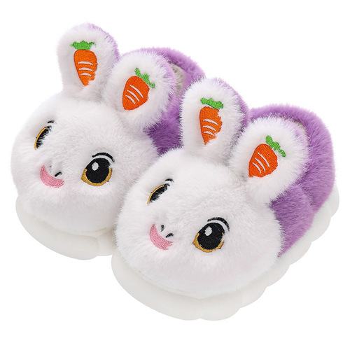 Winter Children's Cotton Slippers for Girls, Princess Style, Parent-Child Anti-Slip Warmth, Fluffy Thick Baby Slippers with Heel Padding