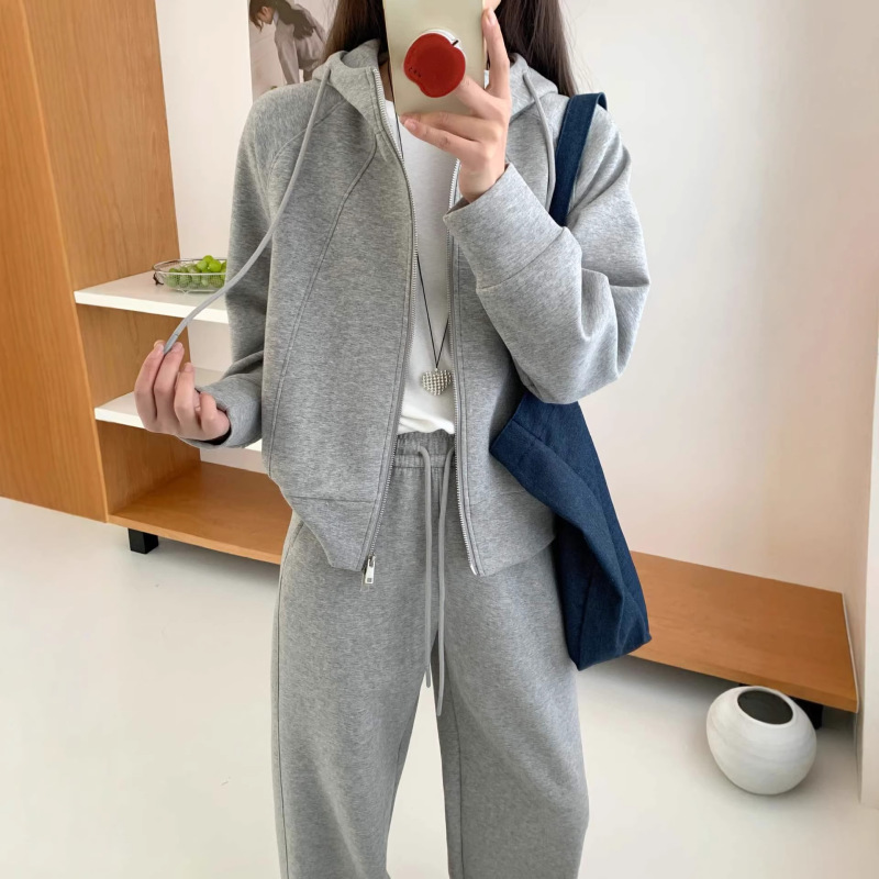 Autumn and Winter Custom-Made Hooded Cardigan Loose Casual Sports Top Sweatshirt Fleece-Lined Korean Style Women's Sports Hooded Jacket