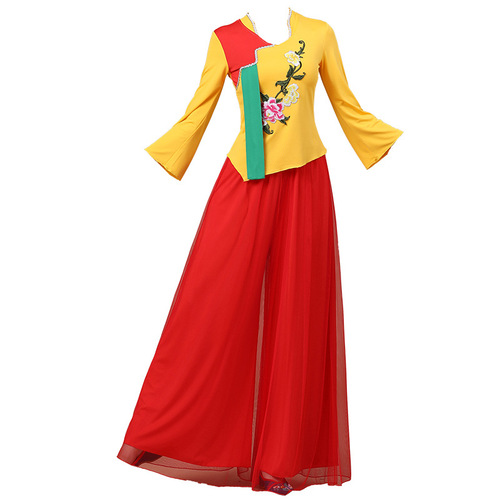 Spring and Summer Square Dance Costume New Set Classical Yangge Fan and Umbrella Dance Performance Dance Suit Set for Women