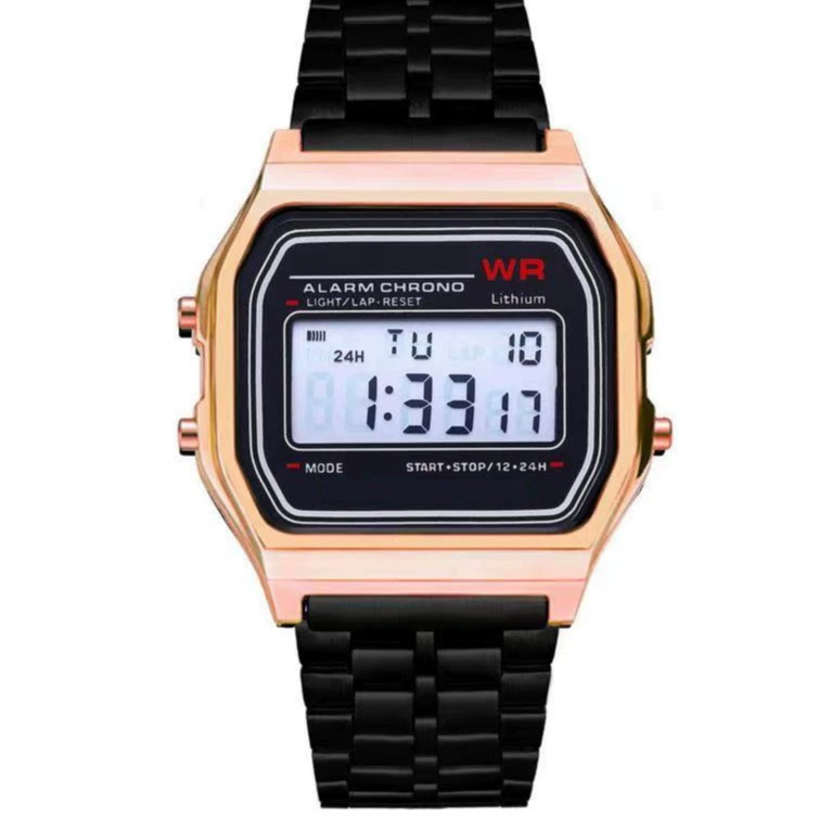 Умные часы Digital Watch 91W, браслет из нержавеющей стали, светодиодная подсветка, узкий дисплей 24 ч (Gold/Silver)