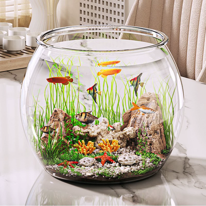Мини-аквариум для гостиной бытовой цельный литой имитации стекла, стойкого к падению, небольшой настольный декоративный рыбный экологический аквариум
