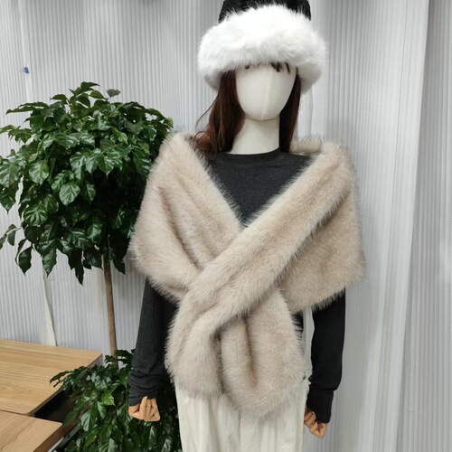 Faux fur stole with faux leather collar, fox fur trim, women's stage evening gown cloak, shawl, scarf, faux collar