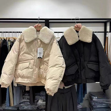 7天 2025冬季新款韩版宽松复古百搭拉链毛毛翻领鹅绒羽绒服外套女