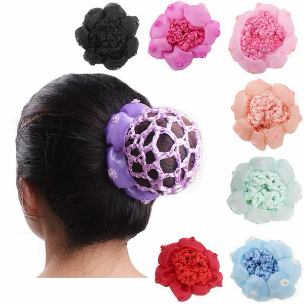 Women and Children Pearl Diamond Hair Net Ballet Dancer Hair Pocket Head Flower Net FW-02