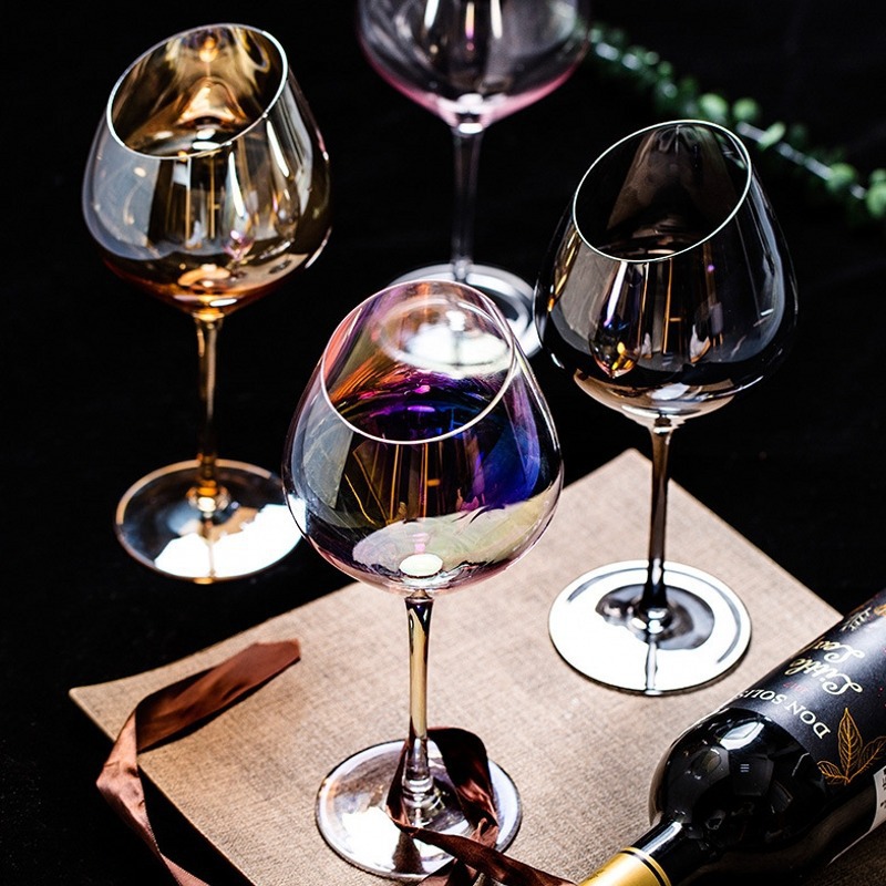 Tazas de cristal de color transfronterizo Tazas de arco iris Tazas de champagne Tazas de vino tinto Tazas de vino de alto nivel