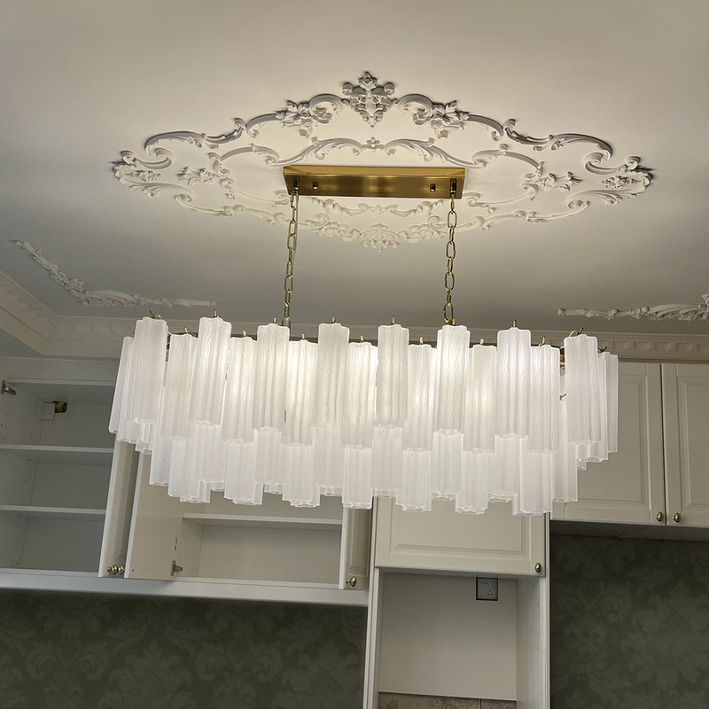 French Retro Style Bar Lamp Murano New Model Simple Villa Vintage Stained Glass Restaurant Chandelier Dining Table