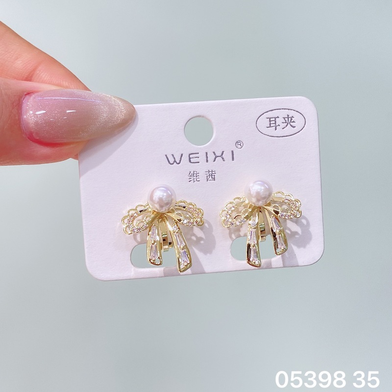 维茜新品精美闪耀锆石珍珠蝴蝶蝴蝶结耳夹女气质优雅免耳洞耳夹耳|undefined