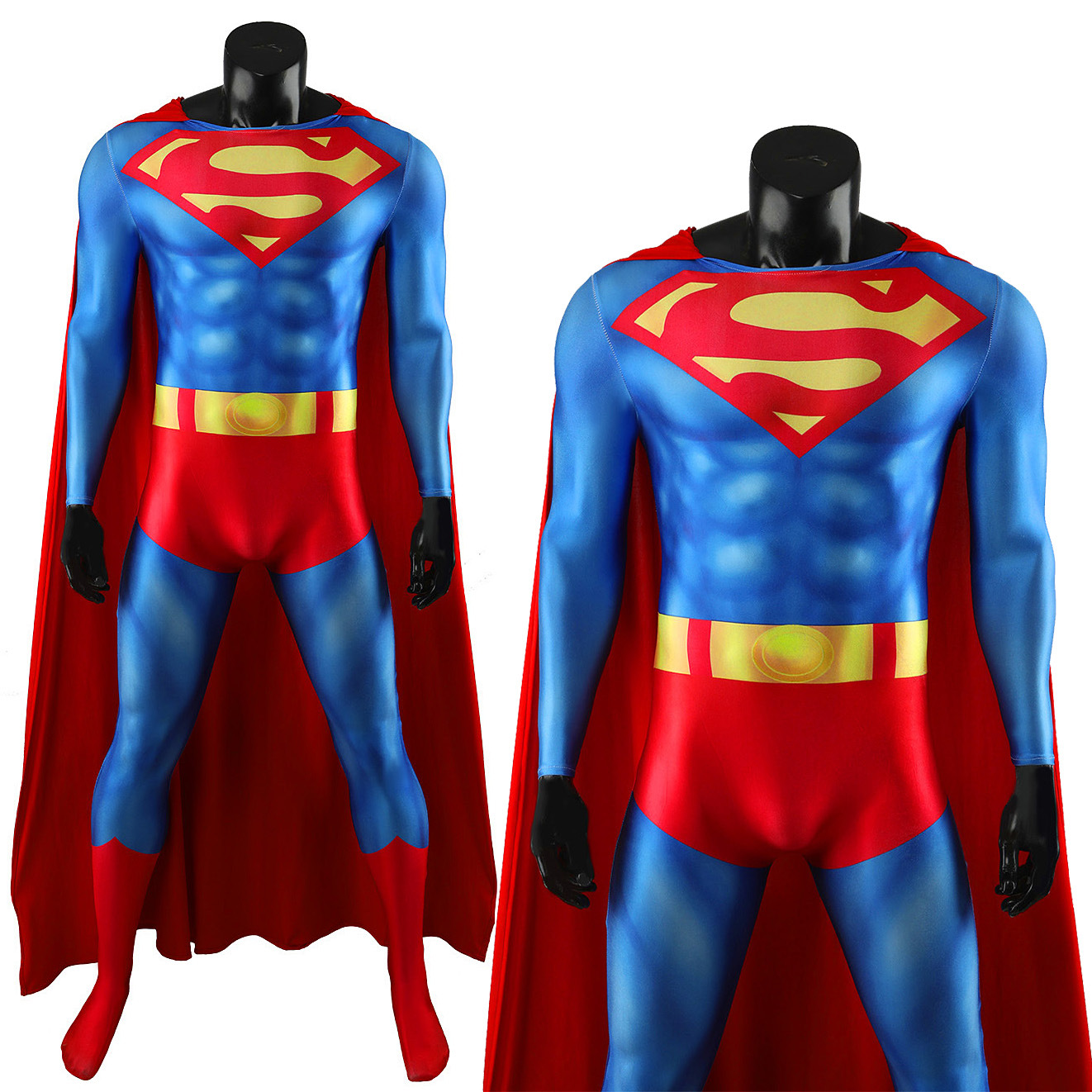 Superman Muscle Jumpsuit Cosplay Bodysuit Cloak Costume Adult Kids