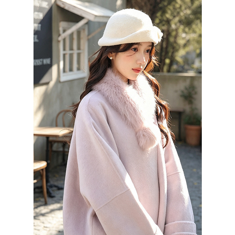 Ningpai "Fenghe Jinqi" Women's Fox Fur Collar Woolen Coat 2026 Autumn/Winter Mid-Length Double-Sided Wool Coat