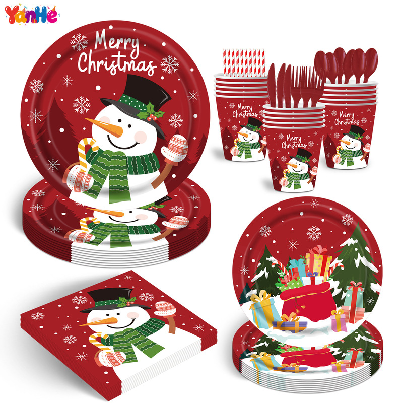 Christmas Snowman Theme Disposable Paper Tableware Set for Holiday Parties Disposable Paper Plates, Napkins, and Cups Christmas Snowman Theme Disposable Paper Tableware Set for Holiday Parties Disposable Paper Plates, Napkins, and Cups