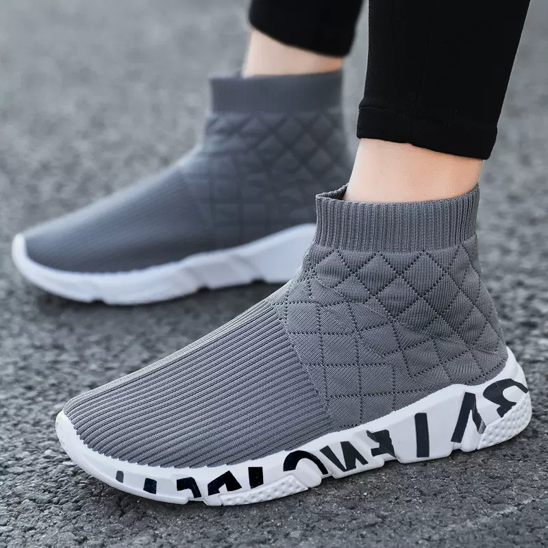 跨境袜子鞋女高帮运动鞋百搭厚底针织短靴男弹力袜口休闲单鞋批发