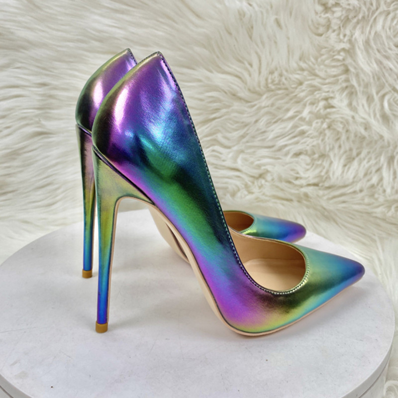 New Colorful Sheepskin High Heels Women's 12CM Pointed Stiletto Heel
