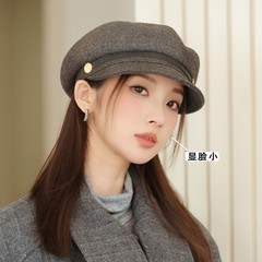 春秋季新款宽檐显脸小八角帽子女英伦风复古百搭海俊帽鸭舌贝雷帽