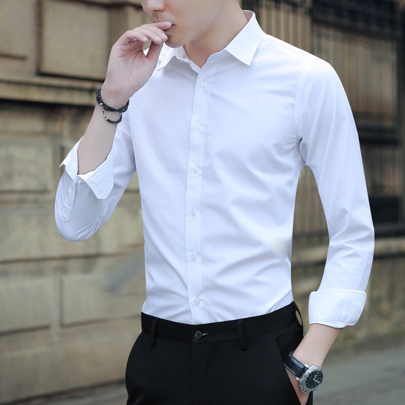 White Shirt Men's Long-sleeved Slim-fit Non-ironing Color Professional Business Dress Work White Men's Suit Shirt