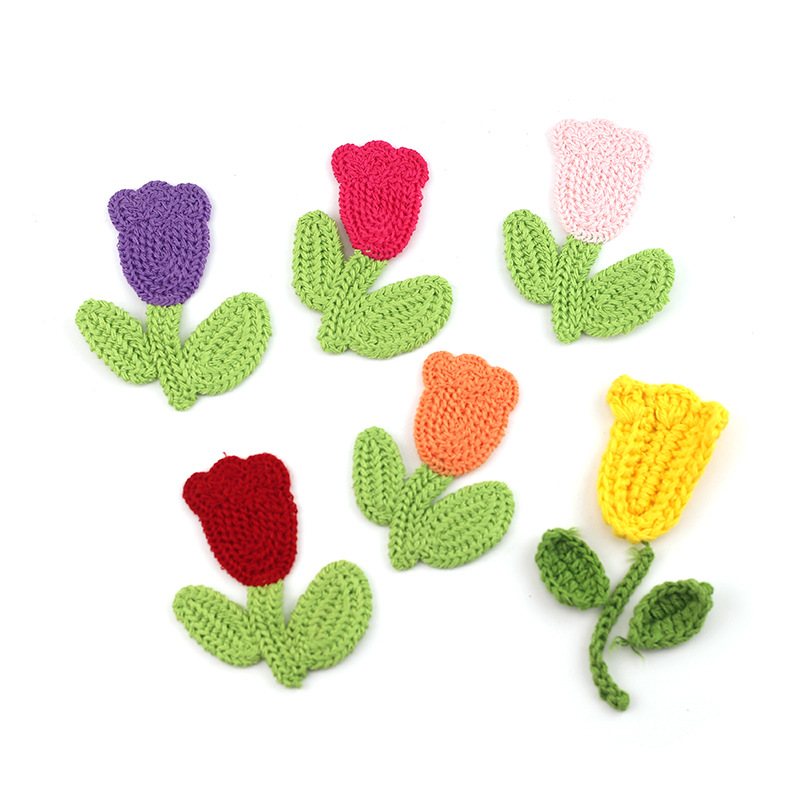 彩色刺绣郁金香绿叶布贴手钩郁金香花片服装卫衣包包DIY辅料配饰