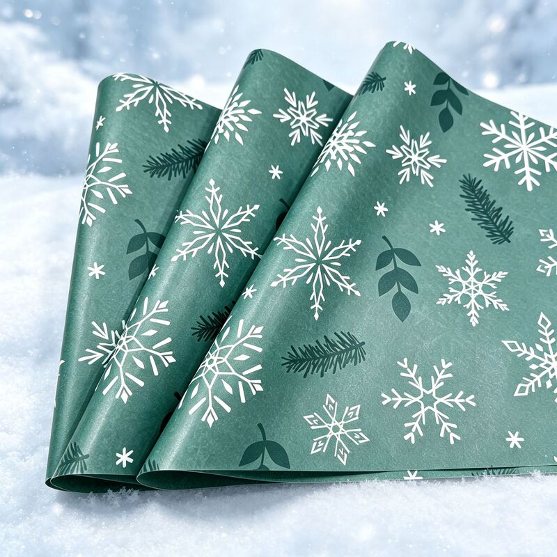 Christmas snowflake pear paper holiday gift flower wrapping paper dark green pine branch printed thin paper gift box wholesale Christmas snowflake pear paper holiday gift flower wrapping paper dark green pine branch printed thin paper gift box wholesale